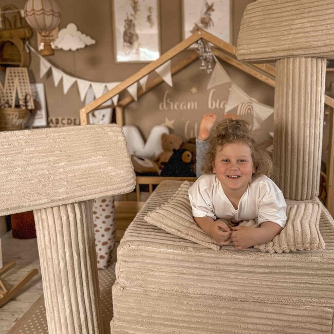 Montessori modulaire speelbank van zacht schuim met Waffle stof | Caramel