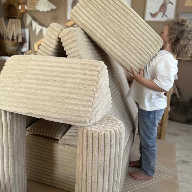 Banc de jeu modulaire Montessori en mousse douce avec tissu Waffle | Caramel