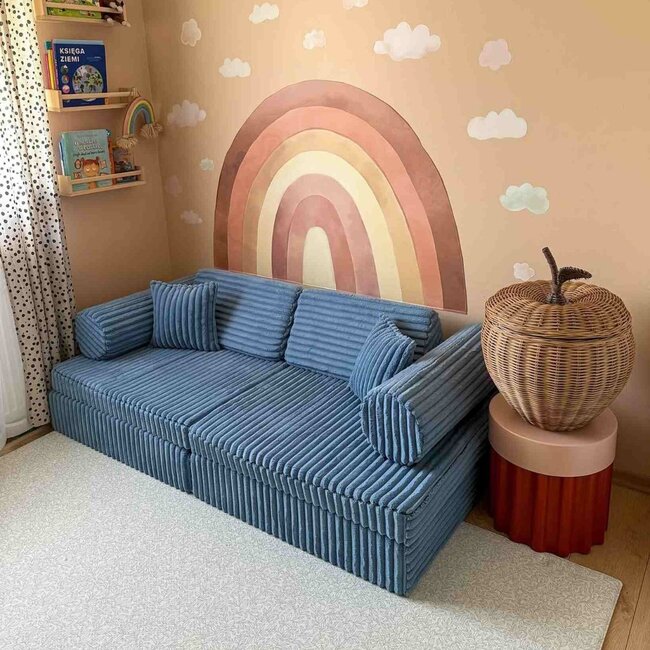 Montessori Modular Play Bench Made of Soft Foam with Waffle Fabric | Blue