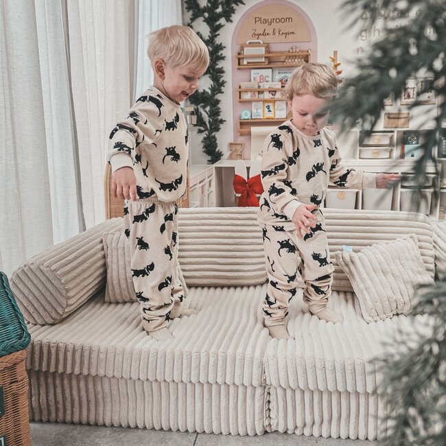 Luxe Montessori speelbank in ecru Waffle corduroy – 13-delige modulaire set