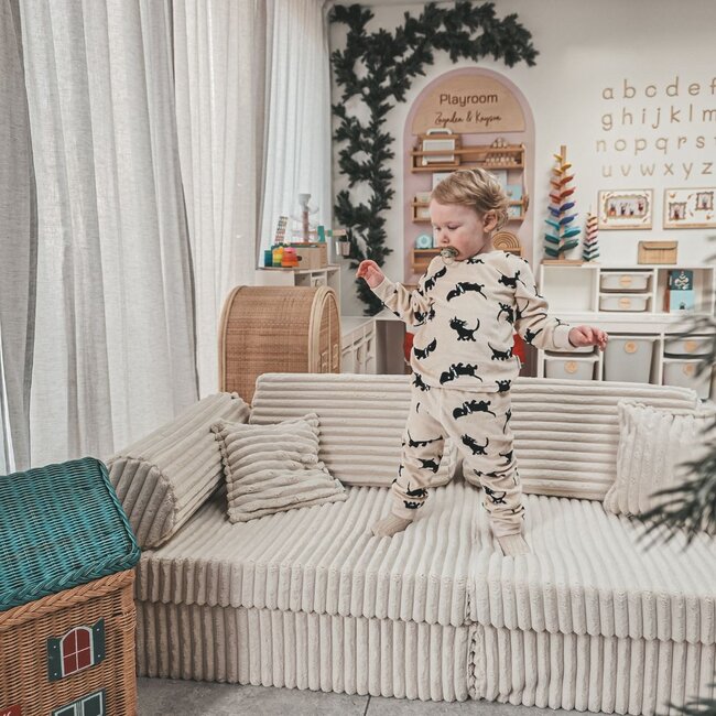 Luxury Montessori play sofa in ecru waffle corduroy – 13-piece modular set