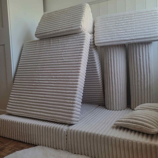 Luxe Montessori speelbank in ecru Waffle corduroy – 13-delige modulaire set