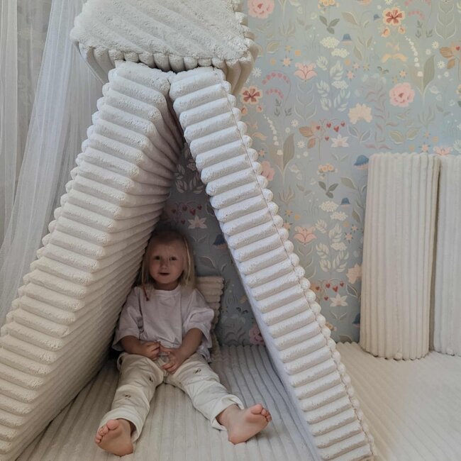 Banc de jeu modulaire Montessori en mousse douce avec tissu Waffle | Écru