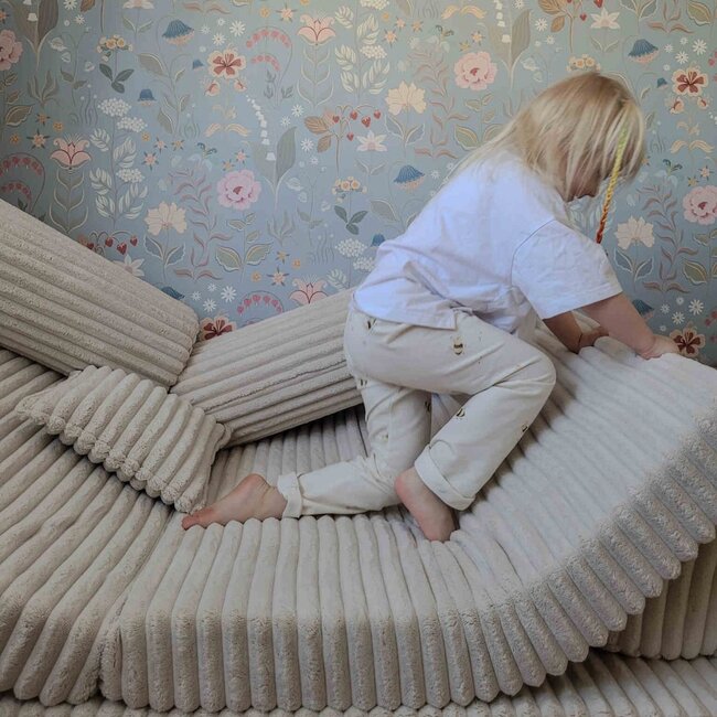 Montessori modulaire speelbank van zacht schuim met Waffle stof | Ecru