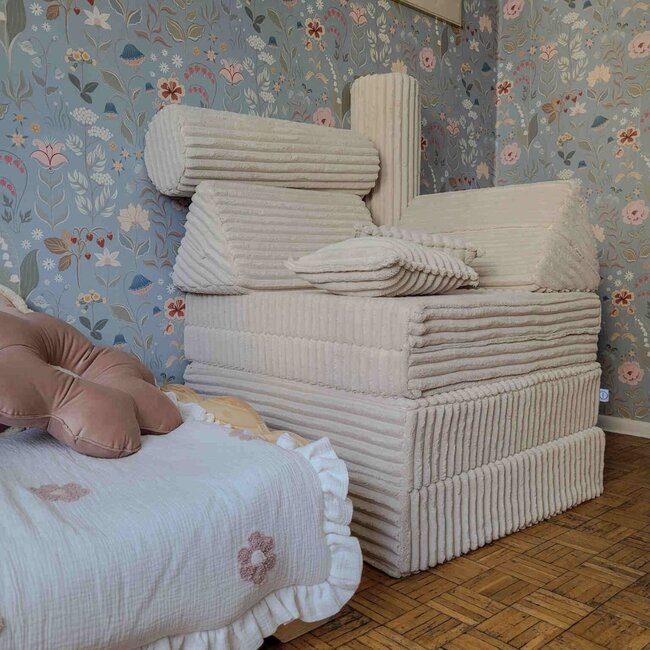 Banc de jeu modulaire Montessori en mousse douce avec tissu Waffle | Écru