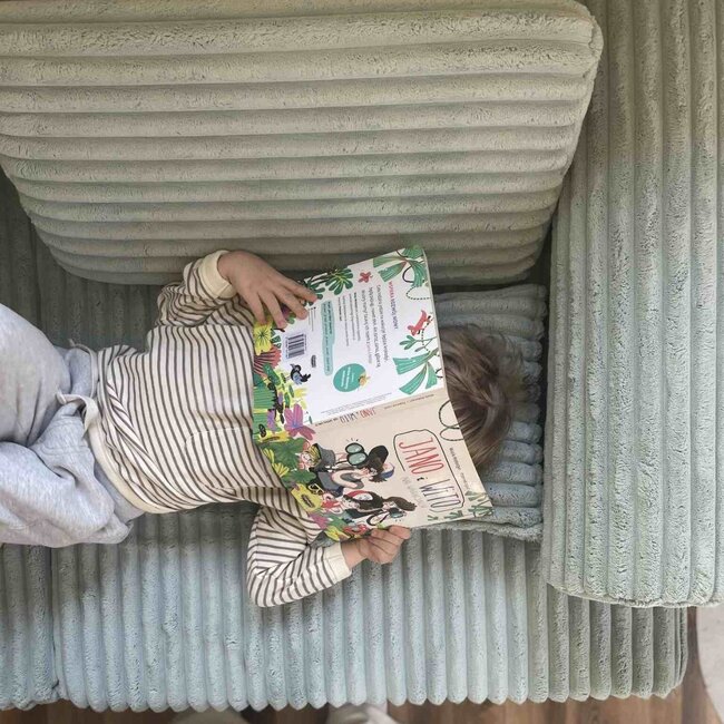 Luxus Montessori Spielsofa aus hellmintfarbenem Waffle-Cord – 13-teiliges modulares Set