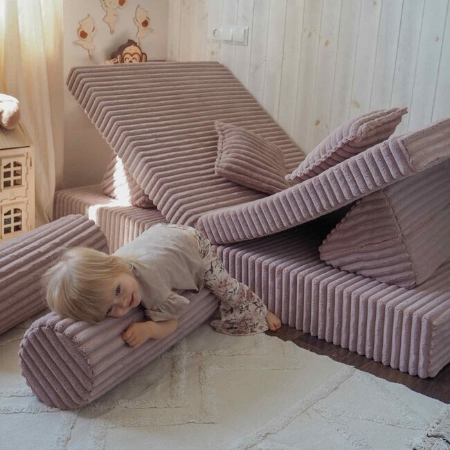 Banc de jeu modulaire Montessori en mousse douce avec tissu Waffle | Rose Clair