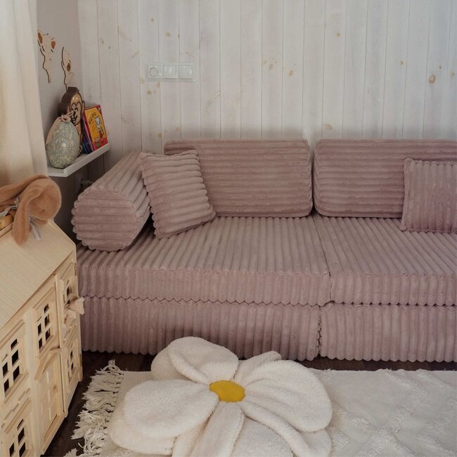 Banc de jeu modulaire Montessori en mousse douce avec tissu Waffle | Rose Clair