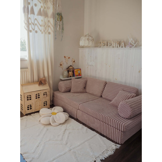 Montessori Modular Play Bench Made of Soft Foam with Waffle Fabric | Light Pink