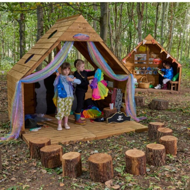 Maisonnette extérieure Forest Fern en bois de pin – Grande maisonnette durable pour jouer et apprendre à l’extérieur, écoles et jardin