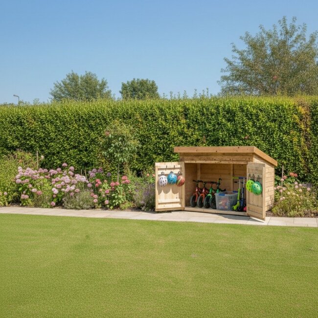 Wooden Outdoor Bike and Trike Storage Shed – Durable & Secure