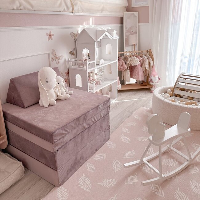 Luxe Montessori speelbank in lila velvet – modulaire set