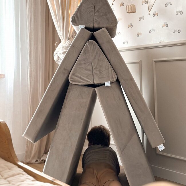 Canapé Montessori luxe en velvet gris – ensemble modulaire