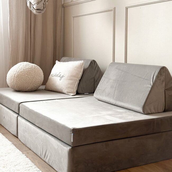 Comfort Montessori Spielsofa aus Grau Velvet – modulares Set