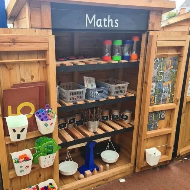 Chalkboard Maths Shed – Weather-Resistant Montessori Storage Unit for Maths Resources