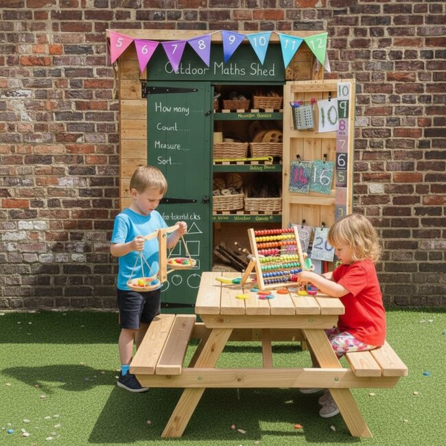Chalkboard Maths Shed – Weather-Resistant Montessori Storage Unit for Maths Resources