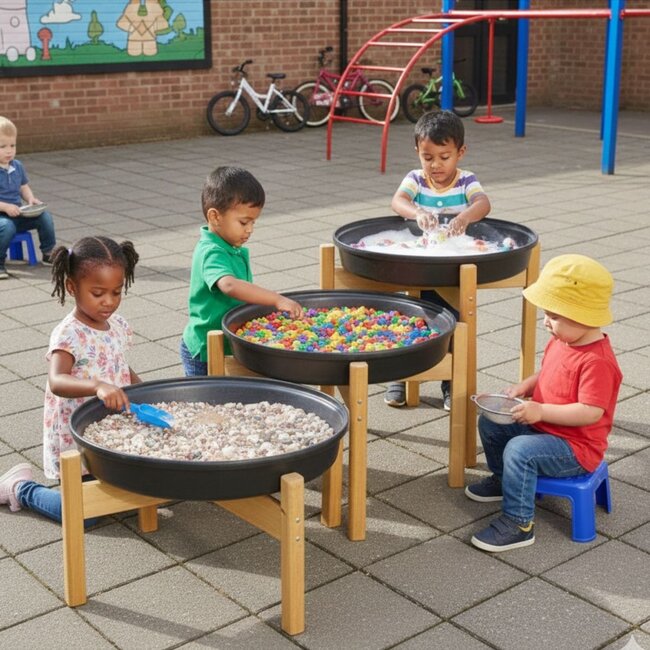 Trio de Bacs Profonds avec Supports en Bois – Jeu Créatif & Sensoriel