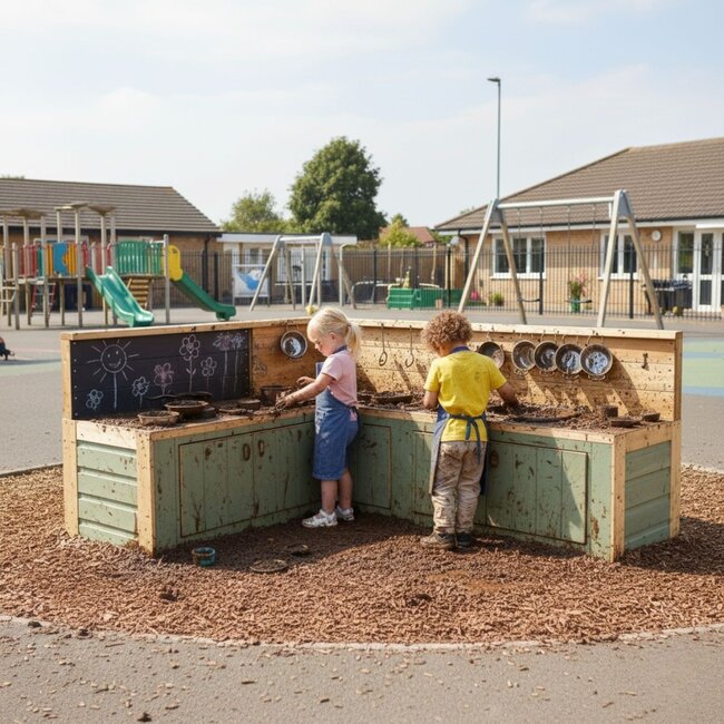Country Green Corner Mud Kitchen | Durable Outdoor Kitchen for Creative Mud Play