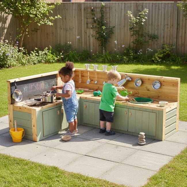 Country Green Corner Mud Kitchen | Cuisine d’Extérieur Durable pour Jeu de Boue Créatif
