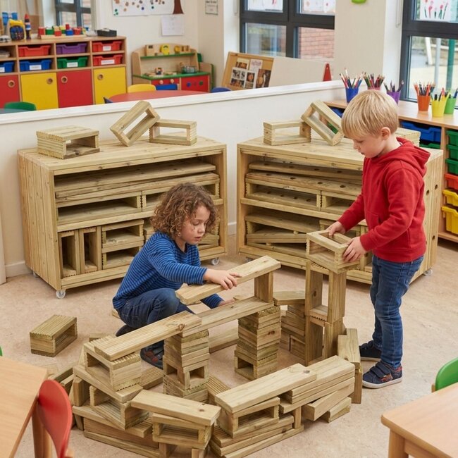 Imagineering & Deckciting Block Trolleys 50-Piece Set for Creative Open-Ended Play