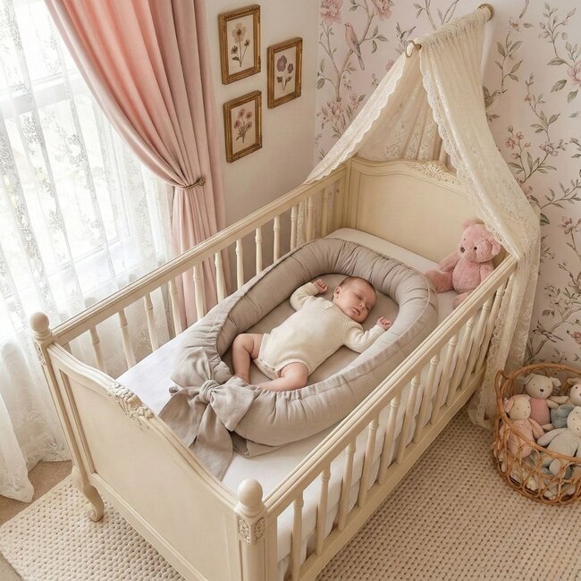 Cocon pour Bébé en Lin Beige – Sommeil Sécure et Doux
