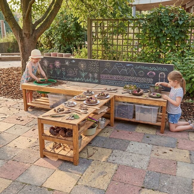 T-Werktisch aus Holz für Kindergarten – Modular & 48cm Hoch