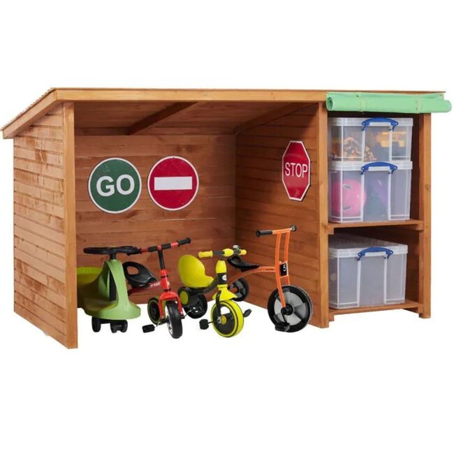 Wooden Bike Shelter for Early Years – With Shelving – 200cm Wide