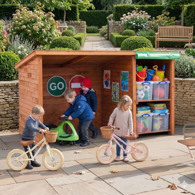 Abri à Vélos en Bois pour Écoles – Avec Étagères – Largeur 200cm