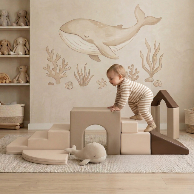 Beige Schaumstoff-Bausteine zum Krabbeln und Bauen – 10-teilig