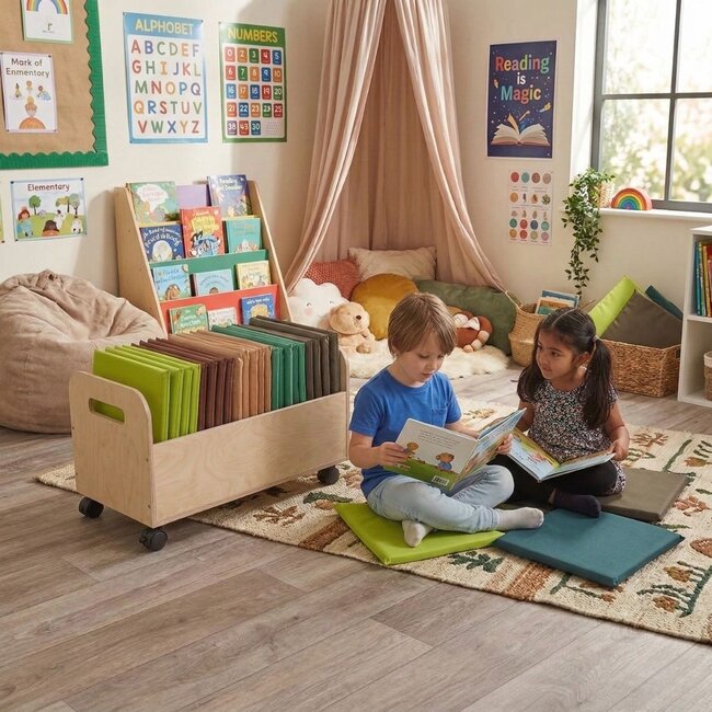 Mobile Trolley with 30 Waterproof Cushions for Indoor Learning