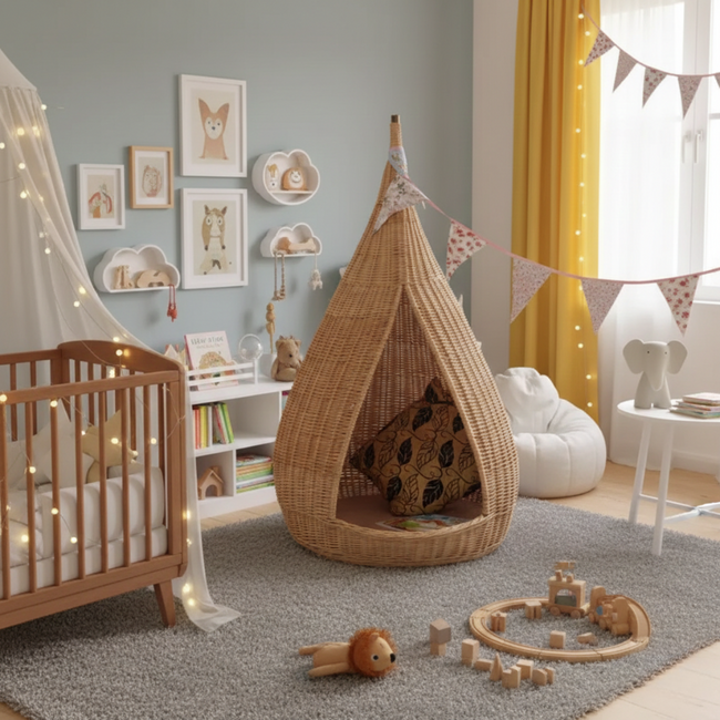 Wicker Schuilplek & Speelboog voor Binnen met Gevlochten Design