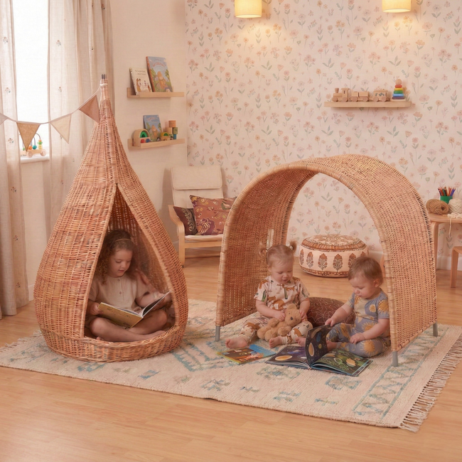 Cabane & Arche de Jeu en Osier pour l'Intérieur avec Design Tressé