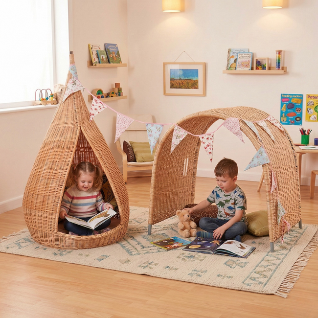 Cabane & Arche de Jeu en Osier pour l'Intérieur avec Design Tressé