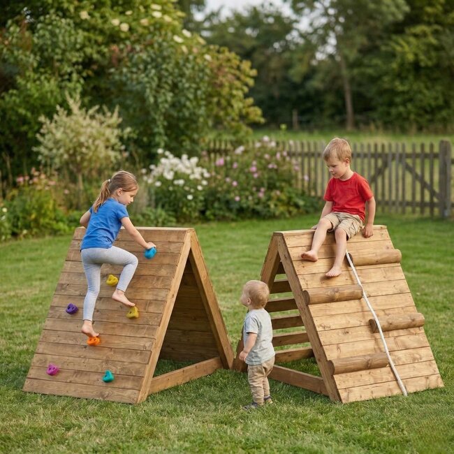 Cosy Climbing Triangle Set of 2 for Outdoors with Climbing Rocks and Rope