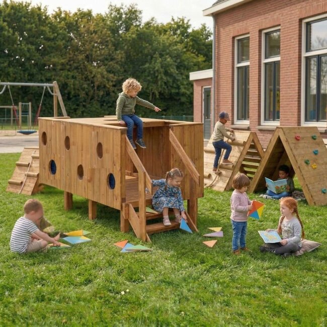 Toddler Play Bridge Wooden Outdoor Play Circuit with Peephole Windows