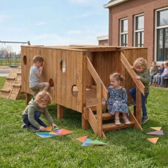 Toddler Play Bridge Wooden Outdoor Play Circuit with Peephole Windows