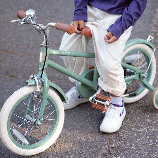 Banwood Classic Kids Bike 14 inch Forest Green with Wicker Basket