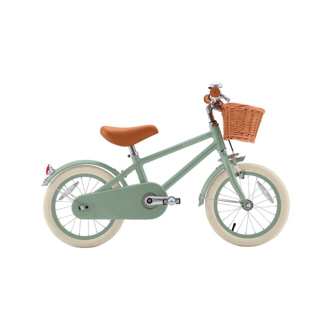 Kinderfiets 14 inch Forest Green met Rieten Mandje