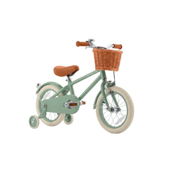 Kinderfiets 14 inch Forest Green met Rieten Mandje