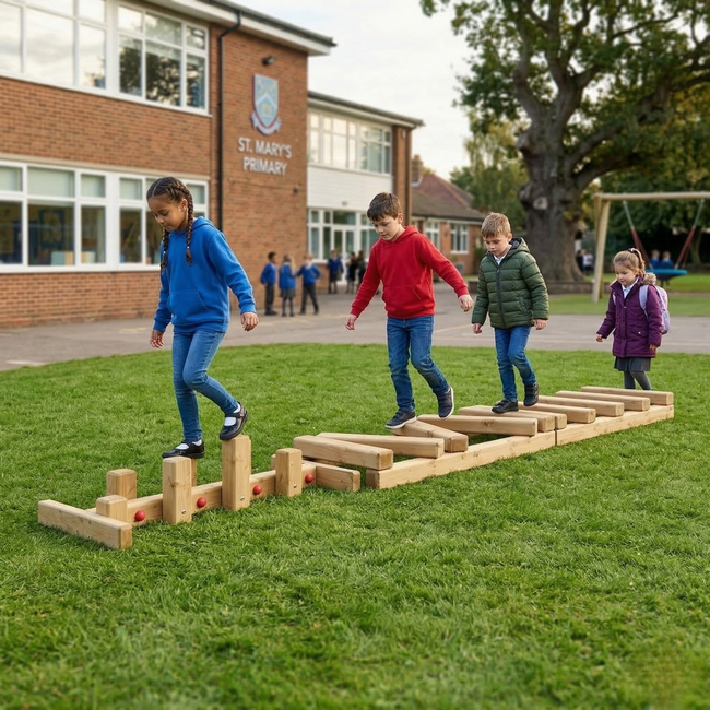 Wooden Balance Tracks Trio – 3-piece Course with Ladder, Zigzag, and Logs