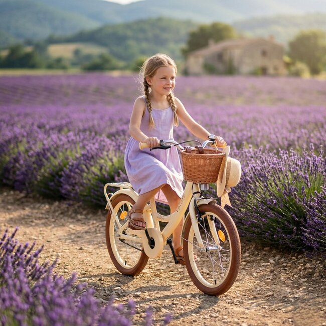 Vélo Fille 18 pouces avec Panier et Porte-bagages (4-7 ans) – Crème