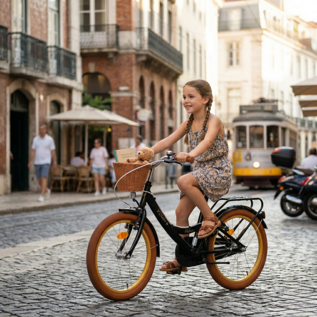 Schickes Mädchenfahrrad 18 Zoll mit Korb und Gepäckträger (4-7 Jahre) – Schwarz