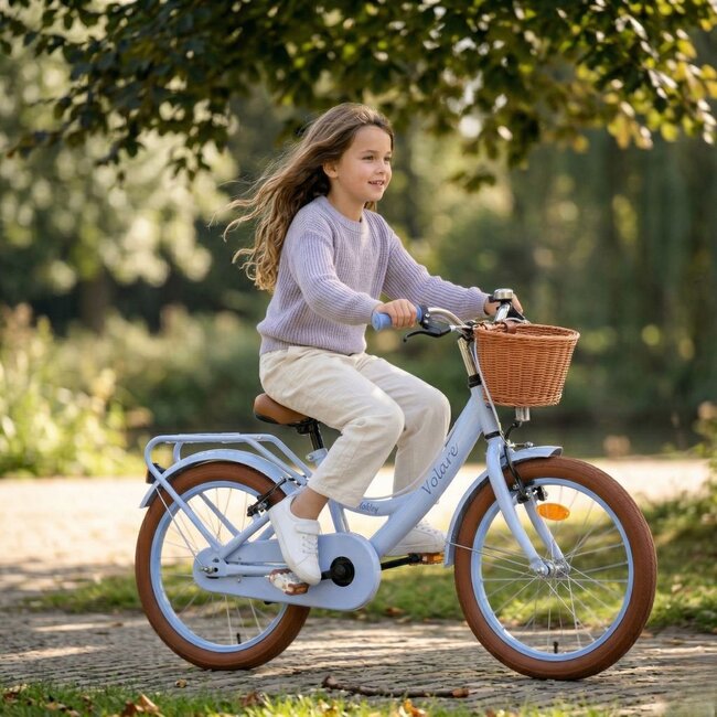 Luxe Meisjesfiets 18 inch met Mandje en Bagagedrager (4-7 jaar) – Pastel Blauw