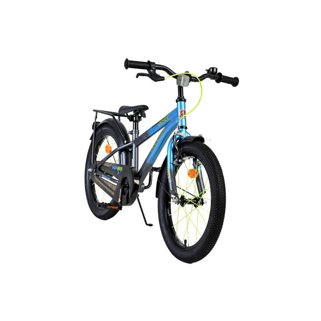 Stoere Jongensfiets 18 inch met Bagagedrager en Spatborden (4-7 jaar) – Blauw/Grijs