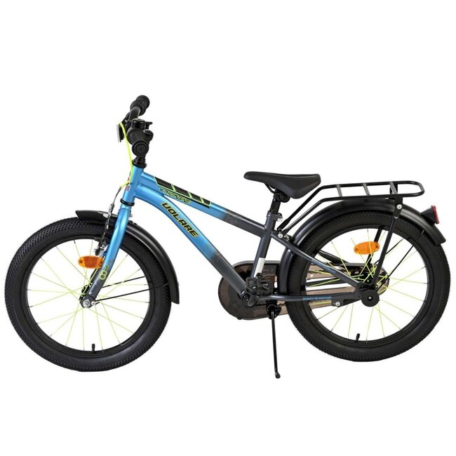 Robustes Jungenfahrrad 18 Zoll mit Gepäckträger und Schutzblechen (4-7 Jahre) – Blau/Grau