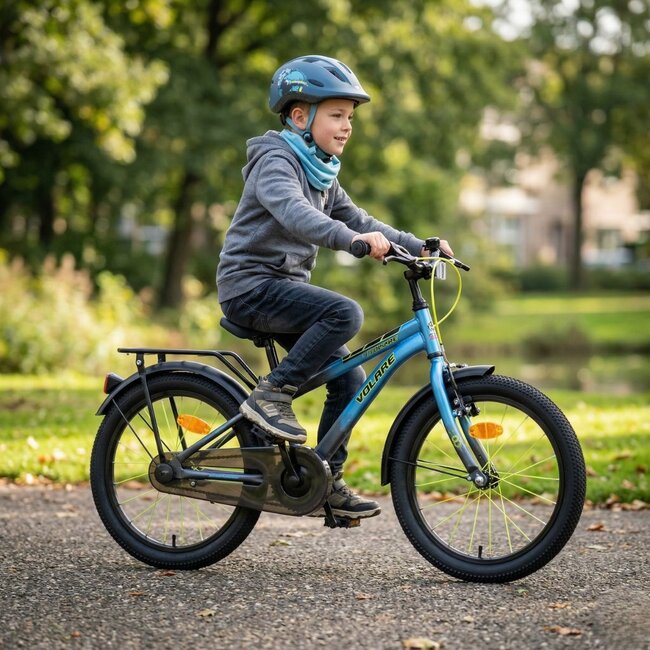 Stoere Jongensfiets 18 inch met Bagagedrager en Spatborden (4-7 jaar) – Blauw/Grijs