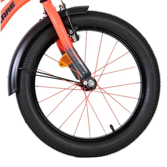 Robustes Jungenfahrrad 18 Zoll mit Gepäckträger und Schutzblechen (4-7 Jahre) – Orange/Grau