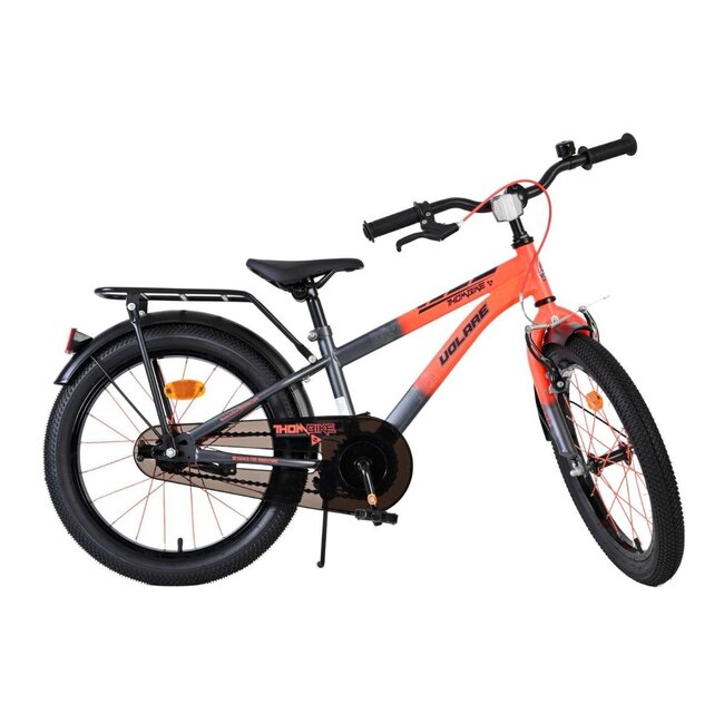 Robustes Jungenfahrrad 18 Zoll mit Gepäckträger und Schutzblechen (4-7 Jahre) – Orange/Grau