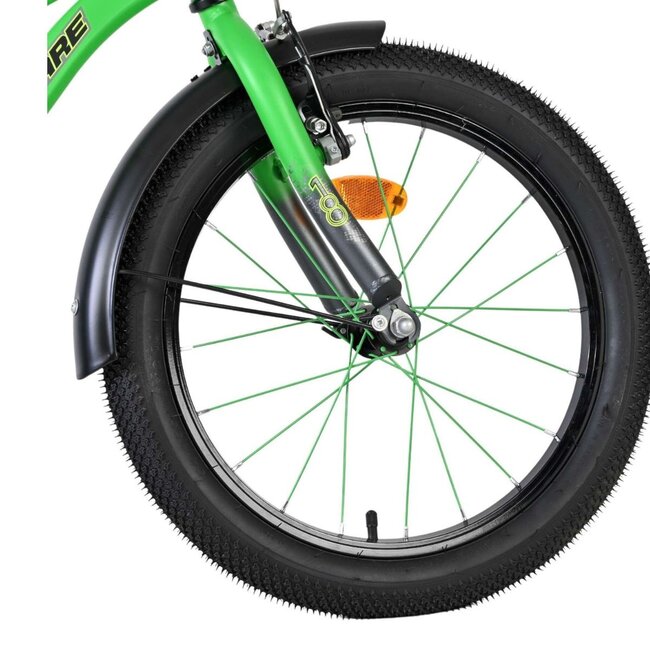 Robustes Jungenfahrrad 18 Zoll mit Gepäckträger und Schutzblechen (4-7 Jahre) – Grau/Grün