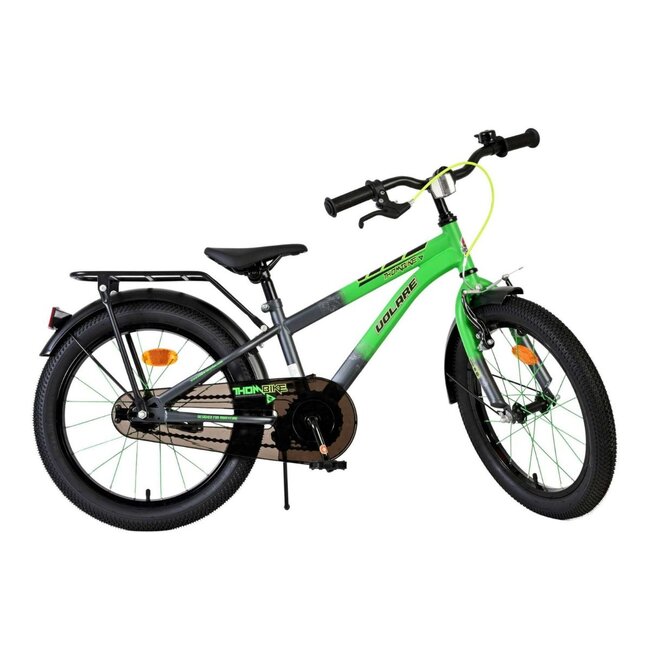 Robustes Jungenfahrrad 18 Zoll mit Gepäckträger und Schutzblechen (4-7 Jahre) – Grau/Grün